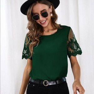 Dark green lace contrast blouse